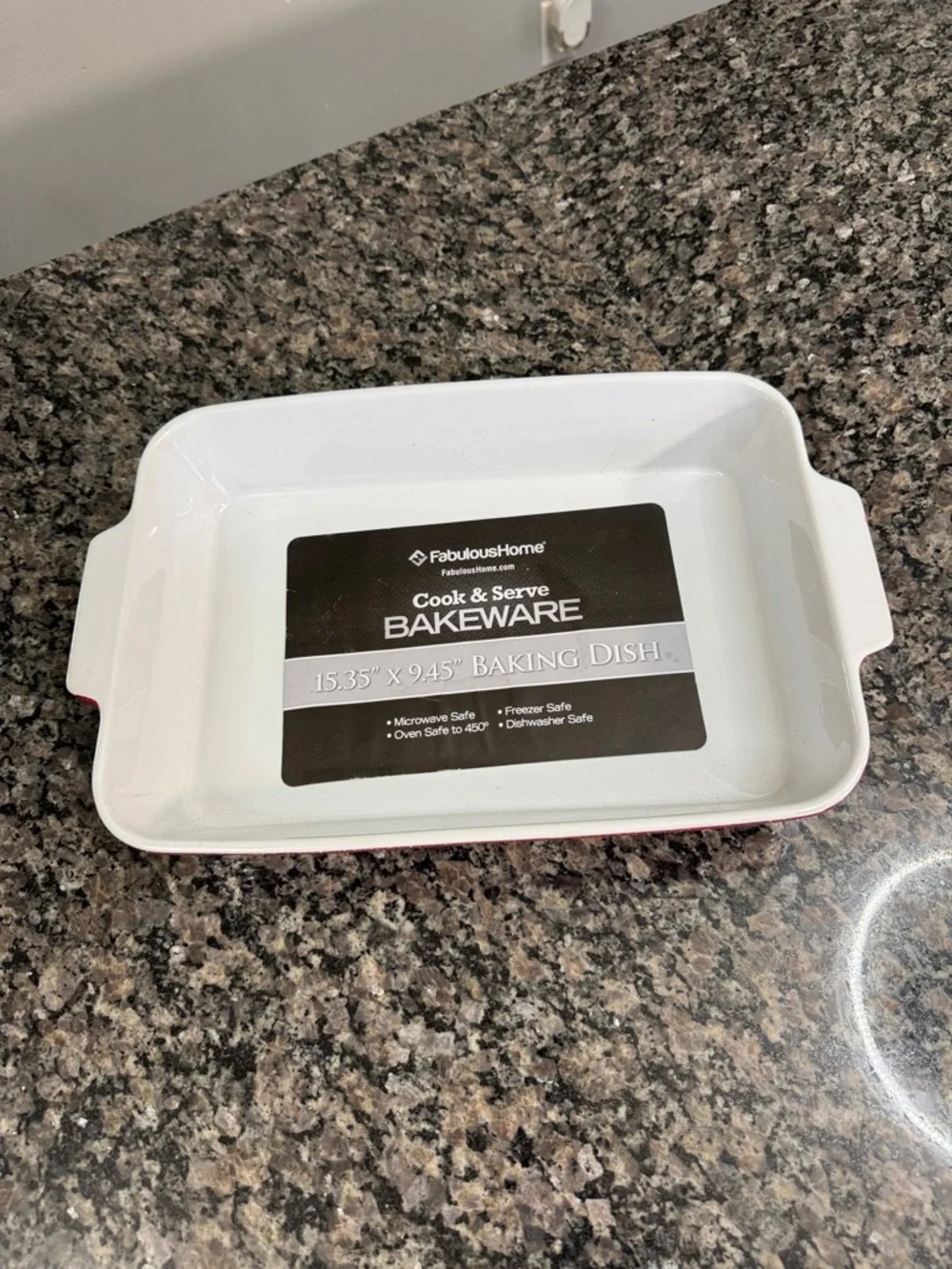 Fabulous Home Red & White Rectangular Baking Dish 15 by 9.5 NEW